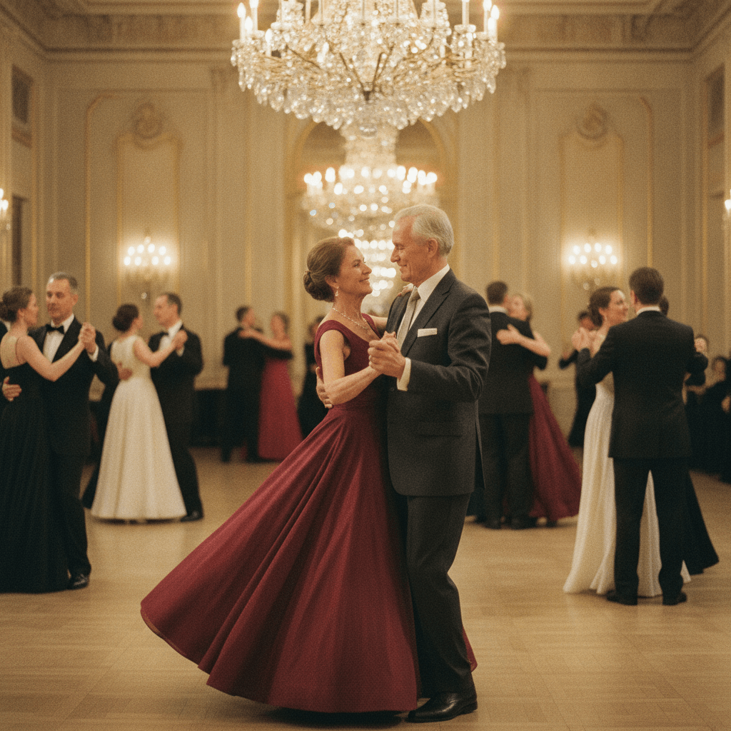 Elegantes Seniorenpaar tanzt Walzer